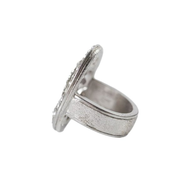 CHANEL Oval Statement Silver Cocktail Crystal Comete Star Pendant 07A Ring Sz6 - Picture 5 of 7